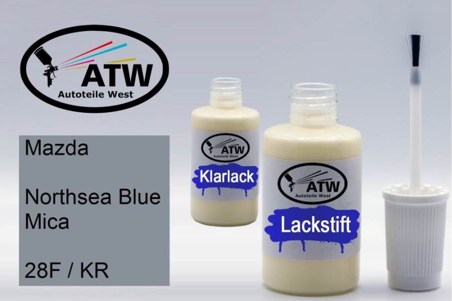 Mazda, Northsea Blue Mica, 28F / KR: 20ml Lackstift + 20ml Klarlack - Set, von ATW Autoteile West.